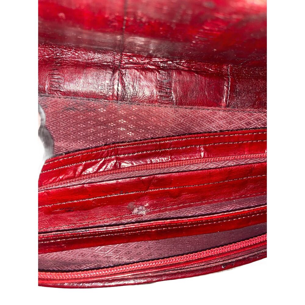 Vtg Eel Oxblood Red Leather Patchwork Clutch - image 6